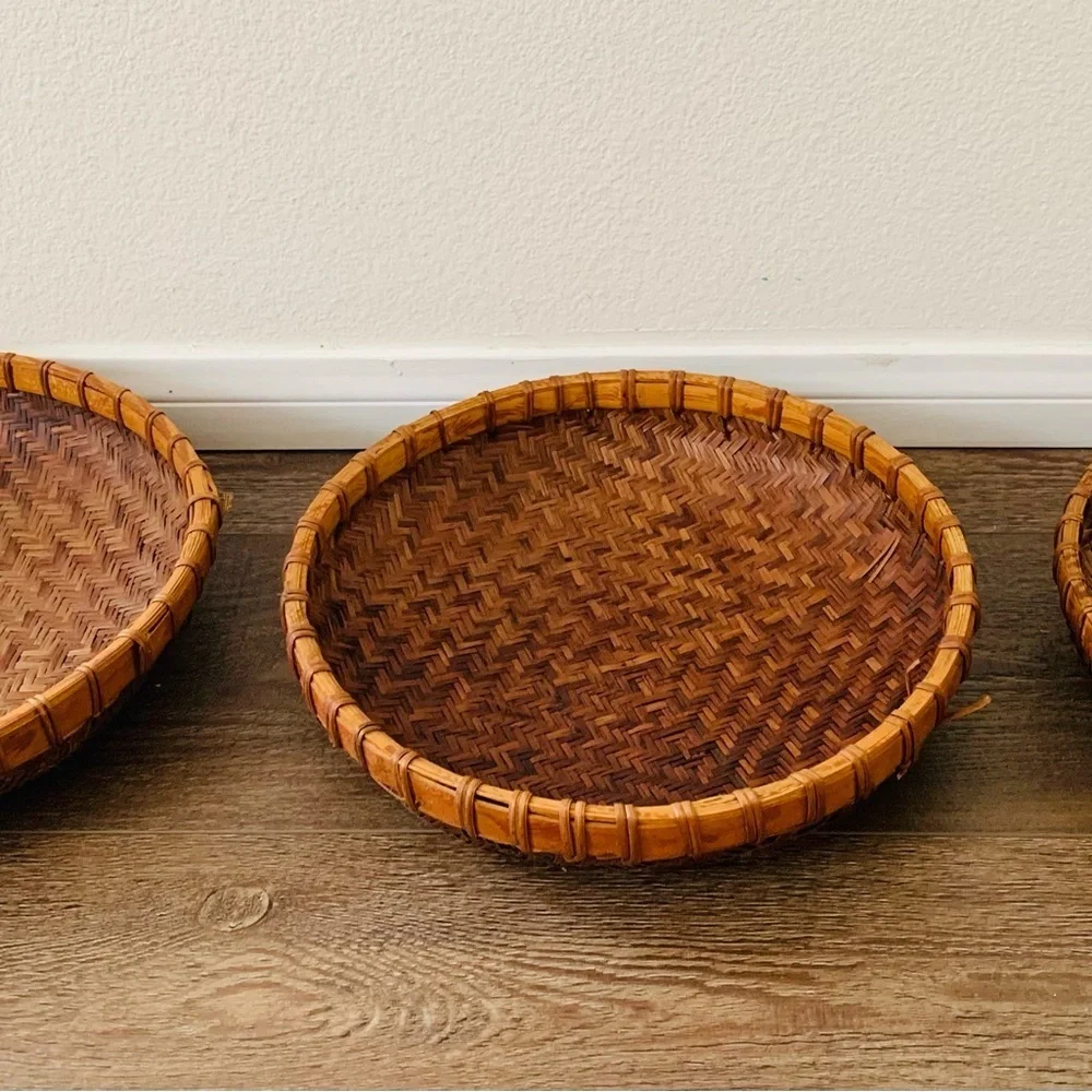Round rattan set of 3 trays